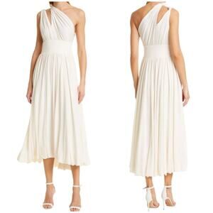 LA LIGNE Helena One-Shoulder Cutout Midi Dress Ivory Size S Marks at Waistband